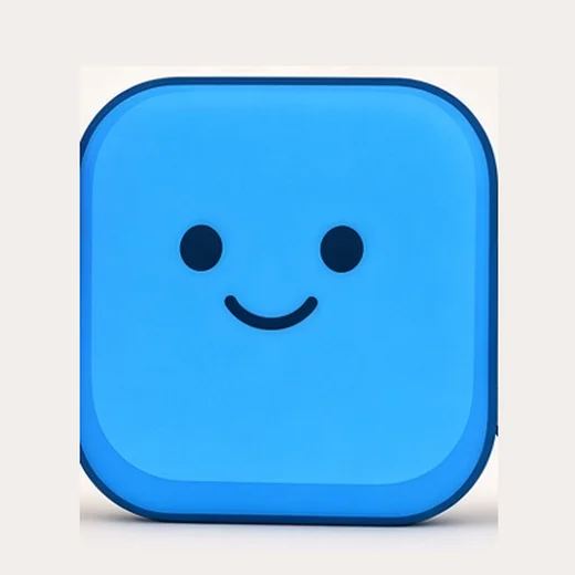 DGT, a glossy blue rounded square with dot eyes and a smile.